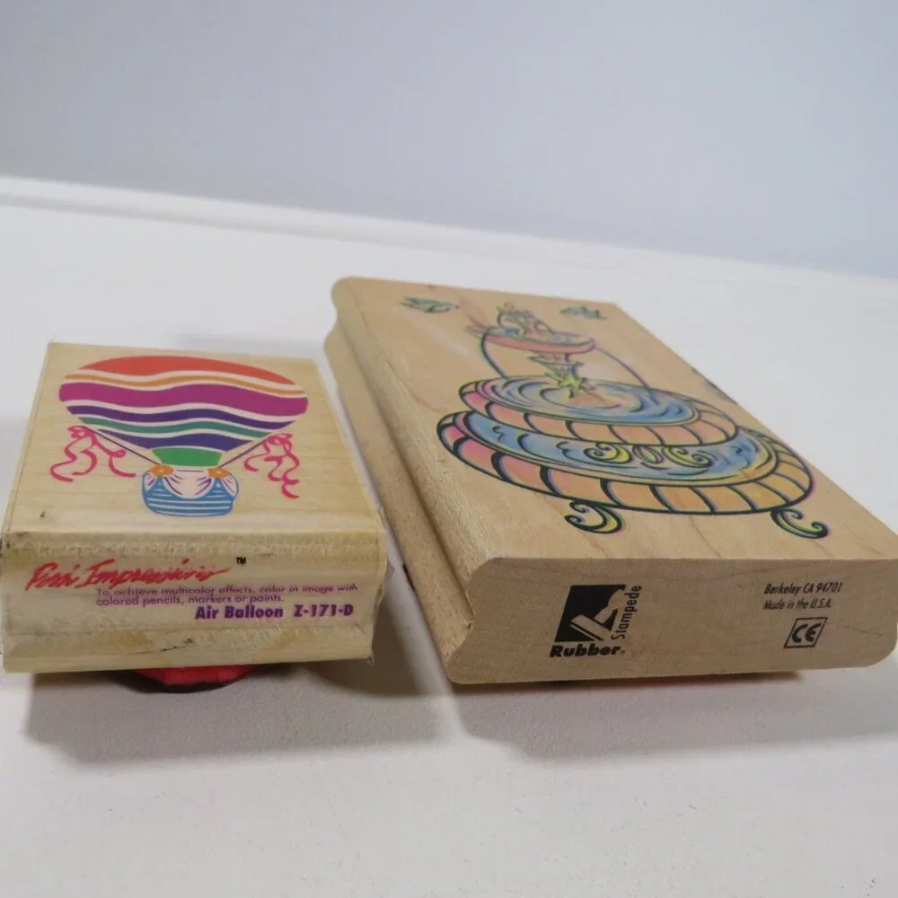 Rubber Stamps Wood Mounted Large Fountain, Hot Air Balloon